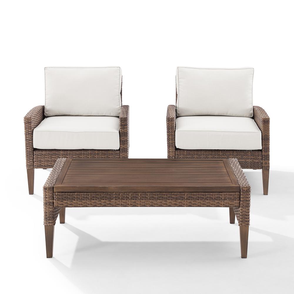 Capella Outdoor Wicker 3Pc Chair Set Creme/Brown - Coffee Table & 2 Armchairs. Picture 2