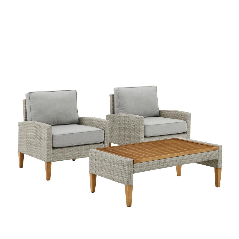 Capella Outdoor Wicker 3Pc Chair Set Gray/Acorn - Coffee Table & 2 Armchairs. Picture 1
