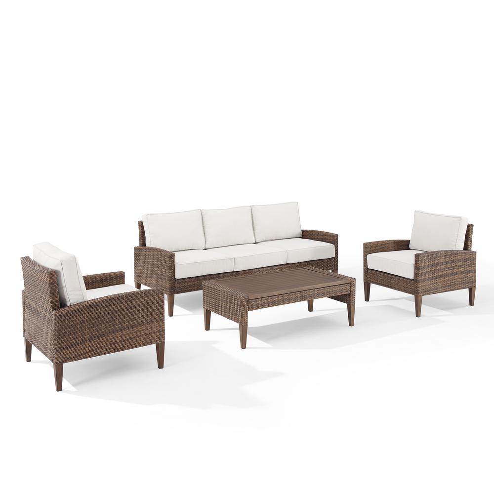 Capella Outdoor Wicker 4Pc Sofa Set Creme/Brown - Coffee Table, Sofa, & 2 Armchairs. Picture 2
