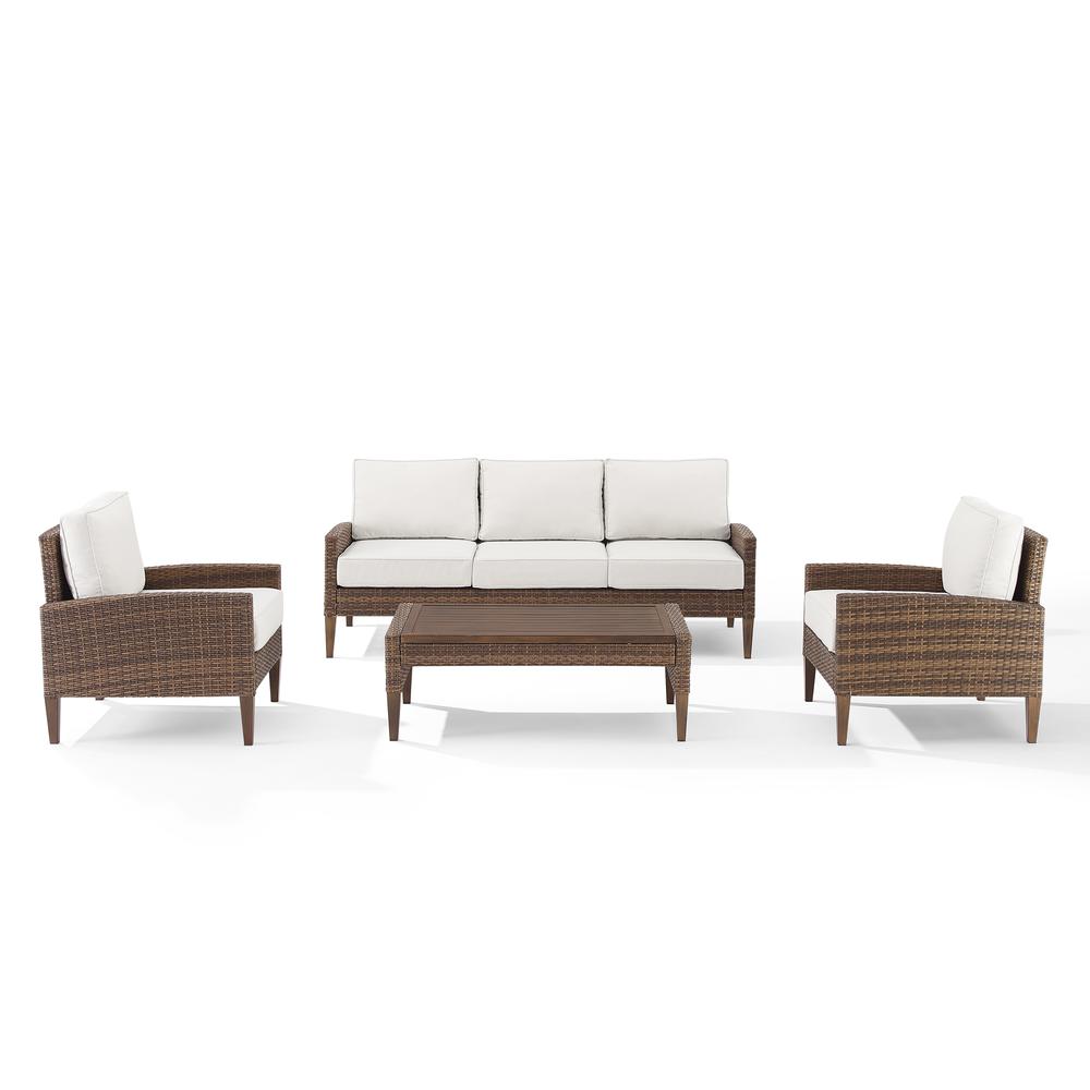 Capella Outdoor Wicker 4Pc Sofa Set Creme/Brown - Coffee Table, Sofa, & 2 Armchairs. Picture 1