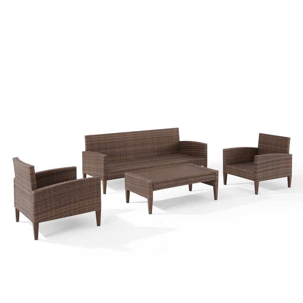 Capella Outdoor Wicker 4Pc Sofa Set Creme/Brown - Coffee Table, Sofa, & 2 Armchairs. Picture 4