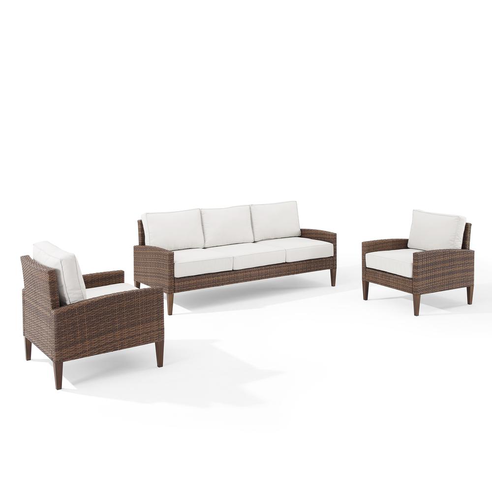Capella Outdoor Wicker 3Pc Sofa Set Creme/Brown - Sofa & 2 Armchairs. Picture 1