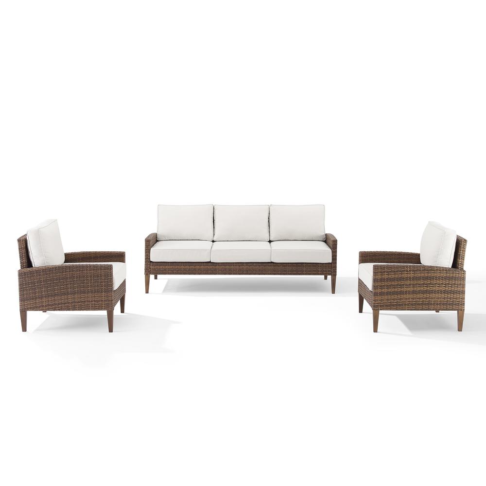 Capella Outdoor Wicker 3Pc Sofa Set Creme/Brown - Sofa & 2 Armchairs. Picture 2