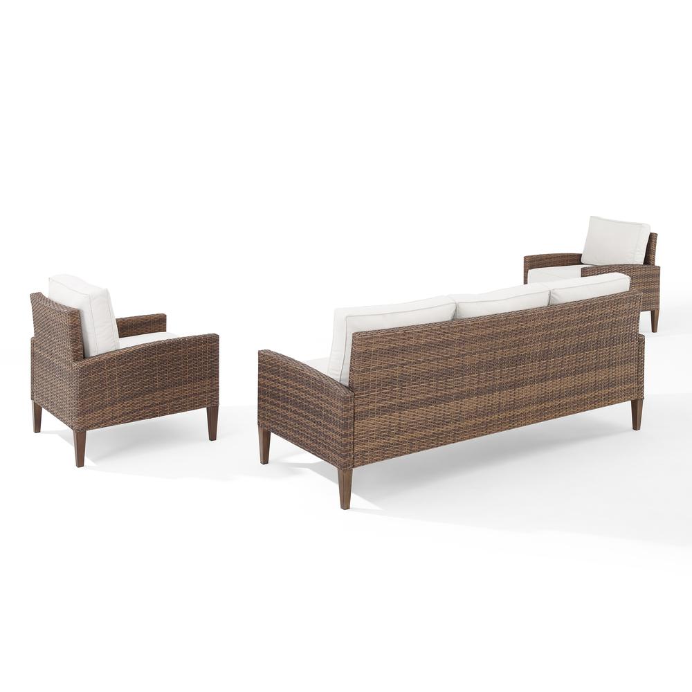 Capella Outdoor Wicker 3Pc Sofa Set Creme/Brown - Sofa & 2 Armchairs. Picture 4