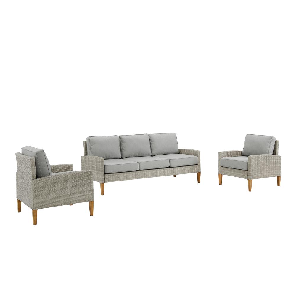 Capella Outdoor Wicker 3Pc Sofa Set Gray/Acorn - Sofa & 2 Armchairs. Picture 3