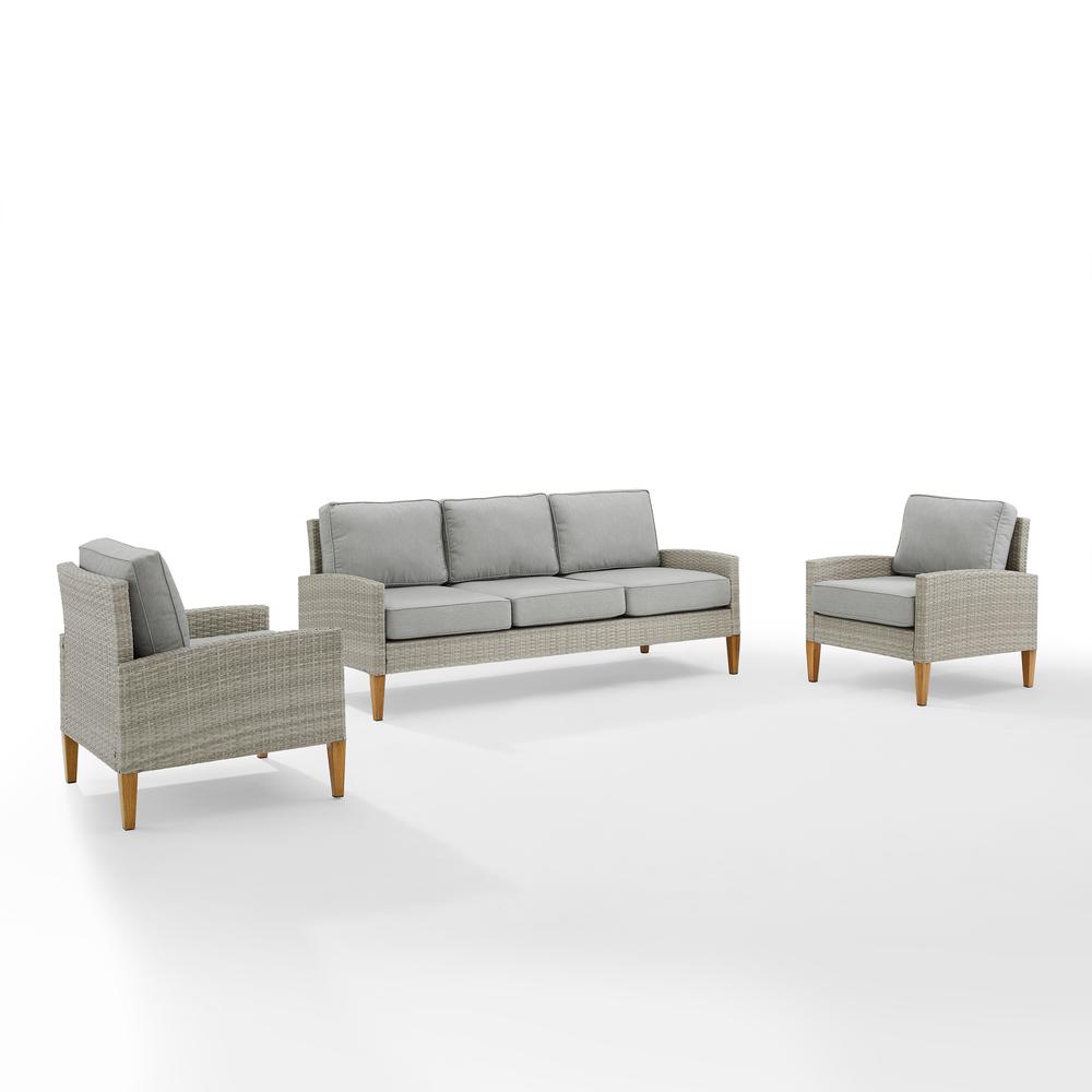 Capella Outdoor Wicker 3Pc Sofa Set Gray/Acorn - Sofa & 2 Armchairs. Picture 6