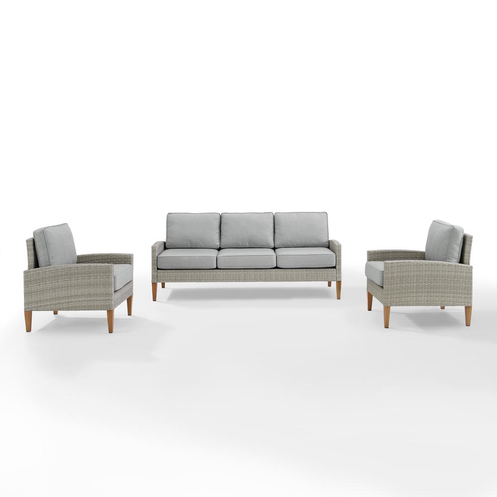 Capella Outdoor Wicker 3Pc Sofa Set Gray/Acorn - Sofa & 2 Armchairs. Picture 7