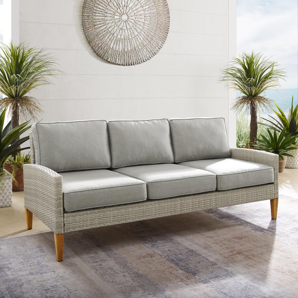 Capella Outdoor Wicker Sofa Gray/Acorn. Picture 1