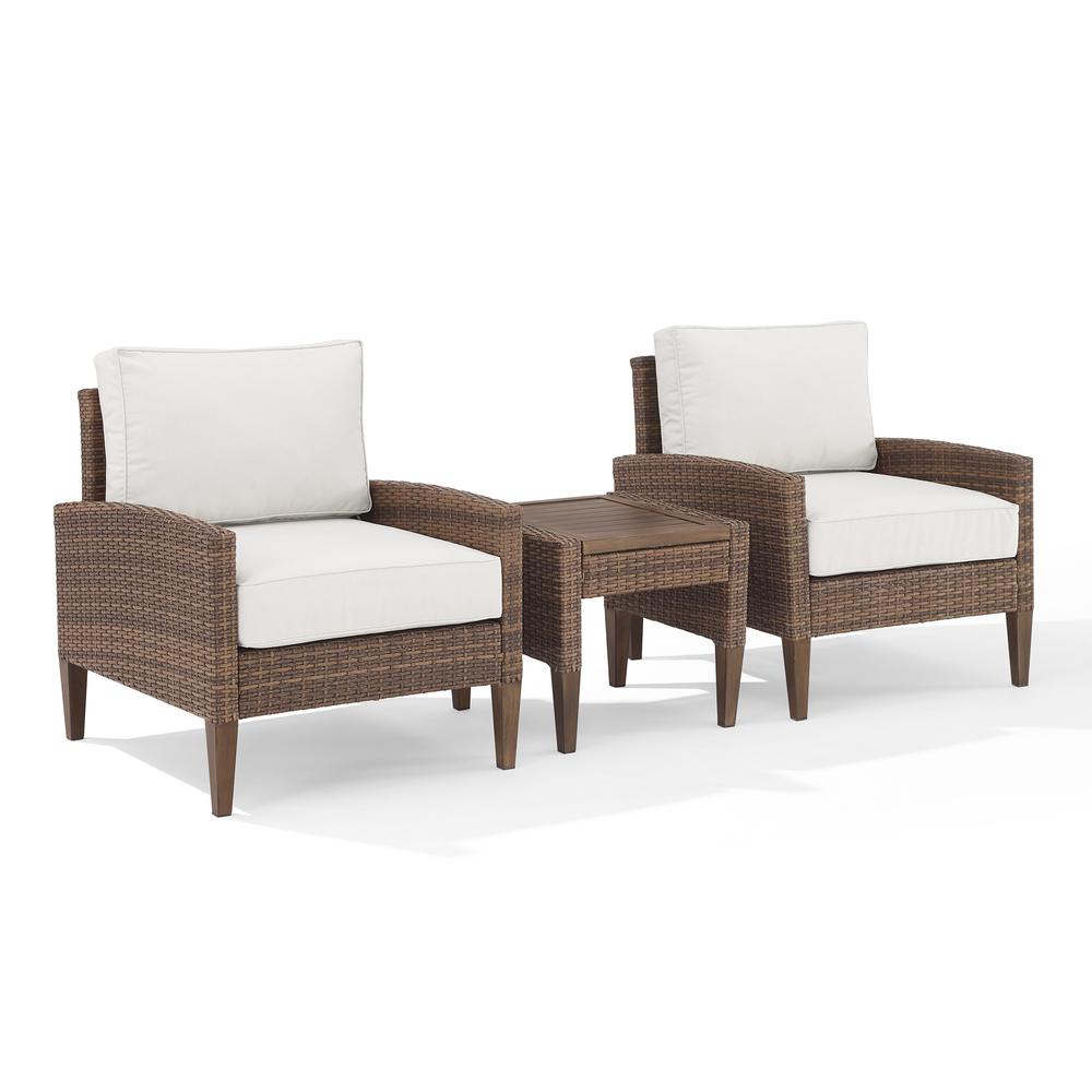 Capella 3Pc Outdoor Wicker Chair Set Creme/Brown - Side Table & 2 Armchairs. Picture 1