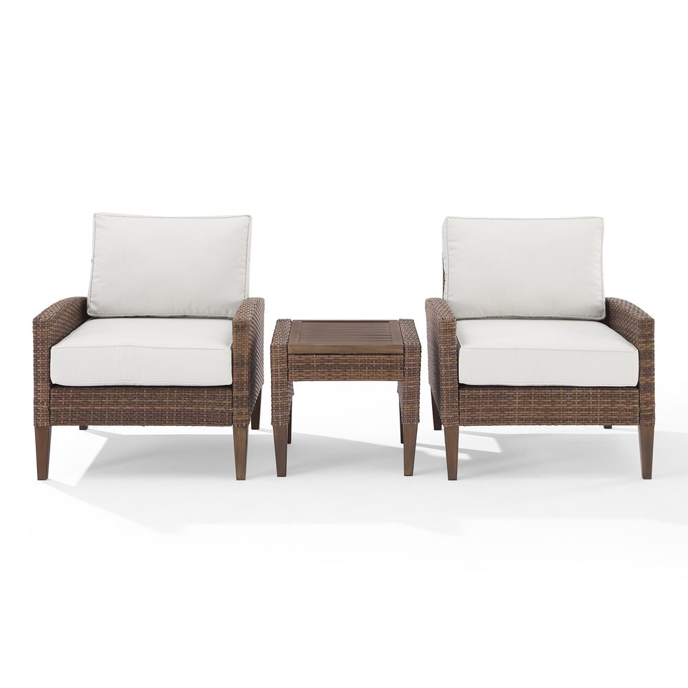 Capella 3Pc Outdoor Wicker Chair Set Creme/Brown - Side Table & 2 Armchairs. Picture 2