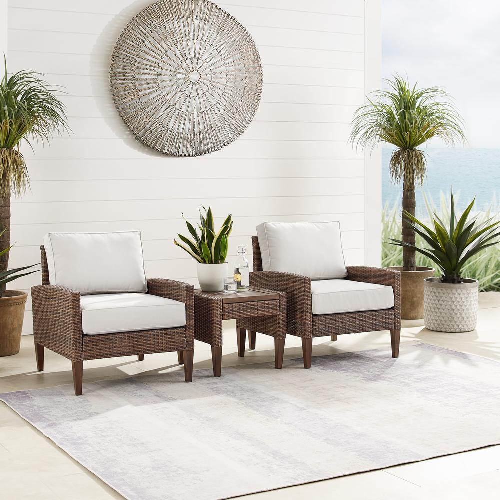 Capella 3Pc Outdoor Wicker Chair Set Creme/Brown - Side Table & 2 Armchairs. Picture 3