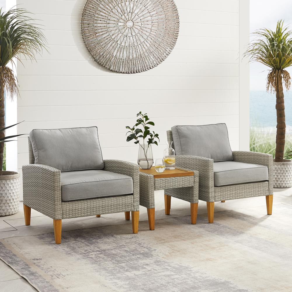Capella 3Pc Outdoor Wicker Chair Set Gray/Acorn - Side Table & 2 Armchairs. Picture 9