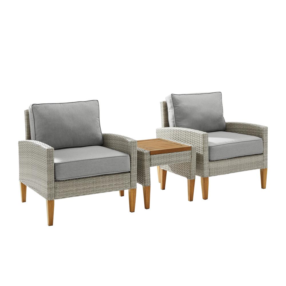 Capella 3Pc Outdoor Wicker Chair Set Gray/Acorn - Side Table & 2 Armchairs. Picture 16