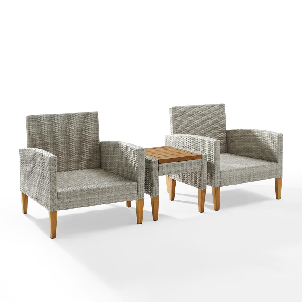 Capella 3Pc Outdoor Wicker Chair Set Gray/Acorn - Side Table & 2 Armchairs. Picture 11