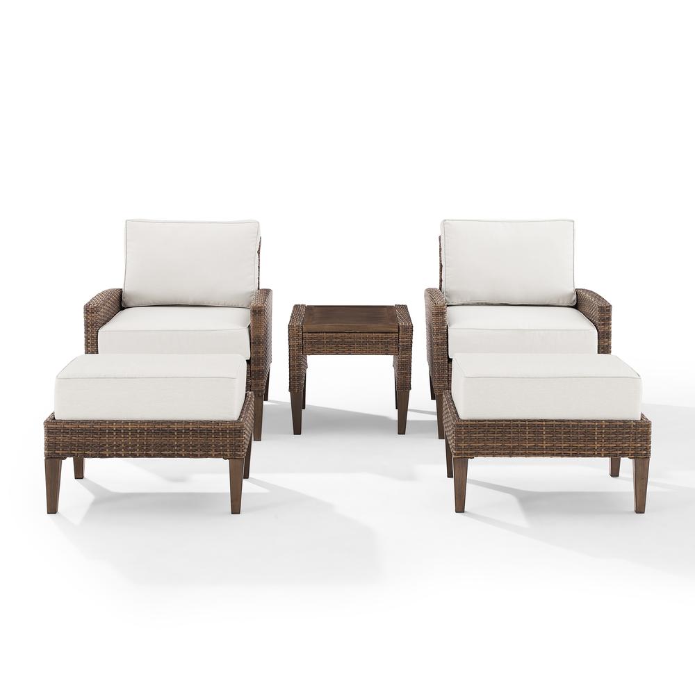 Capella 5Pc Outdoor Wicker Chair Set Creme/Brown - Side Table, 2 Armchairs, & 2 Ottomans. Picture 2