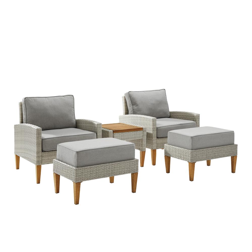 Capella 5Pc Outdoor Wicker Chair Set Gray/Acorn - Side Table, 2 Armchairs, & 2 Ottomans. Picture 17