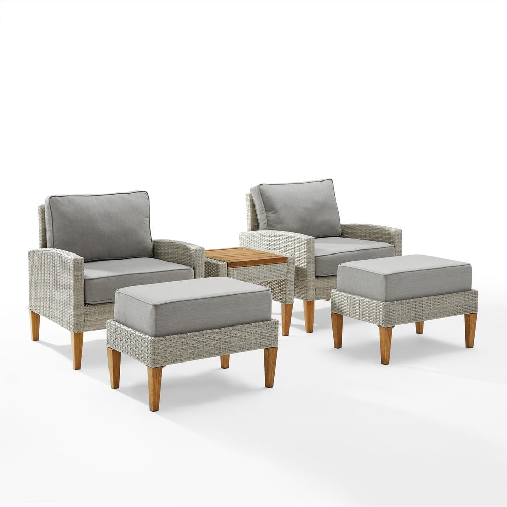 Capella 5Pc Outdoor Wicker Chair Set Gray/Acorn - Side Table, 2 Armchairs, & 2 Ottomans. Picture 11
