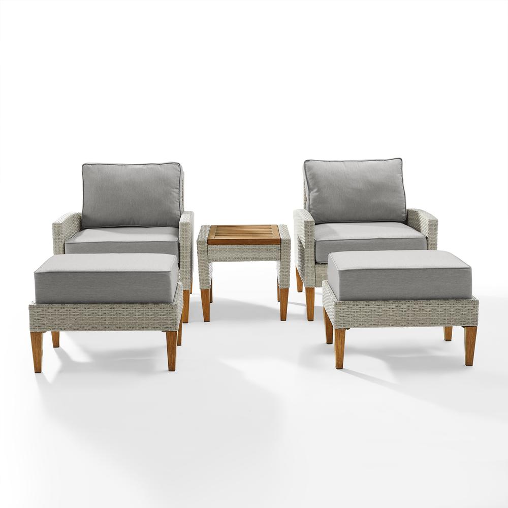 Capella 5Pc Outdoor Wicker Chair Set Gray/Acorn - Side Table, 2 Armchairs, & 2 Ottomans. Picture 2