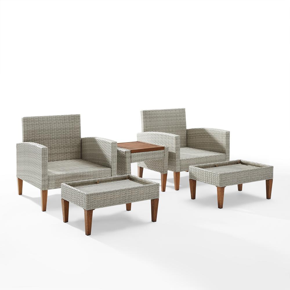 Capella 5Pc Outdoor Wicker Chair Set Gray/Acorn - Side Table, 2 Armchairs, & 2 Ottomans. Picture 7