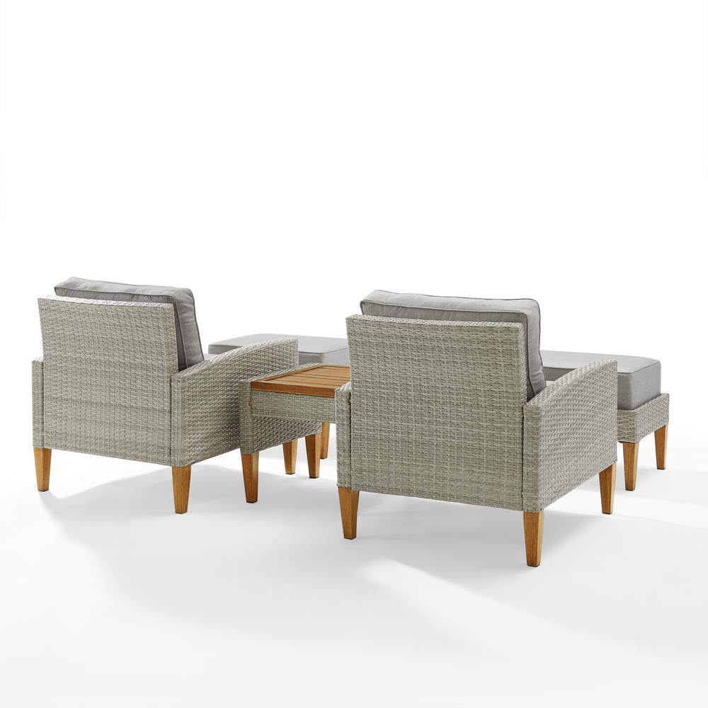 Capella 5Pc Outdoor Wicker Chair Set Gray/Acorn - Side Table, 2 Armchairs, & 2 Ottomans. Picture 8