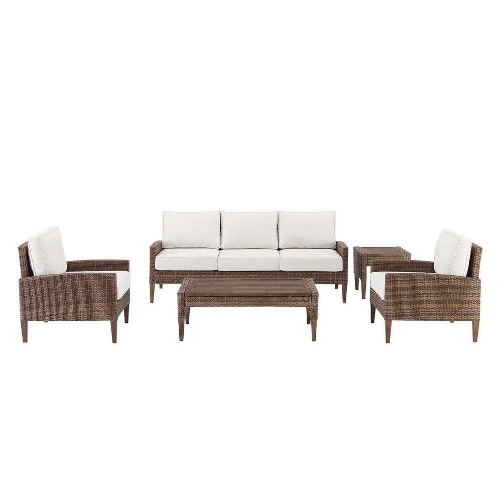 Capella 5Pc Outdoor Wicker Sofa Set Creme/Brown - Sofa, Coffee Table, Side Table, & 2 Armchairs. Picture 3