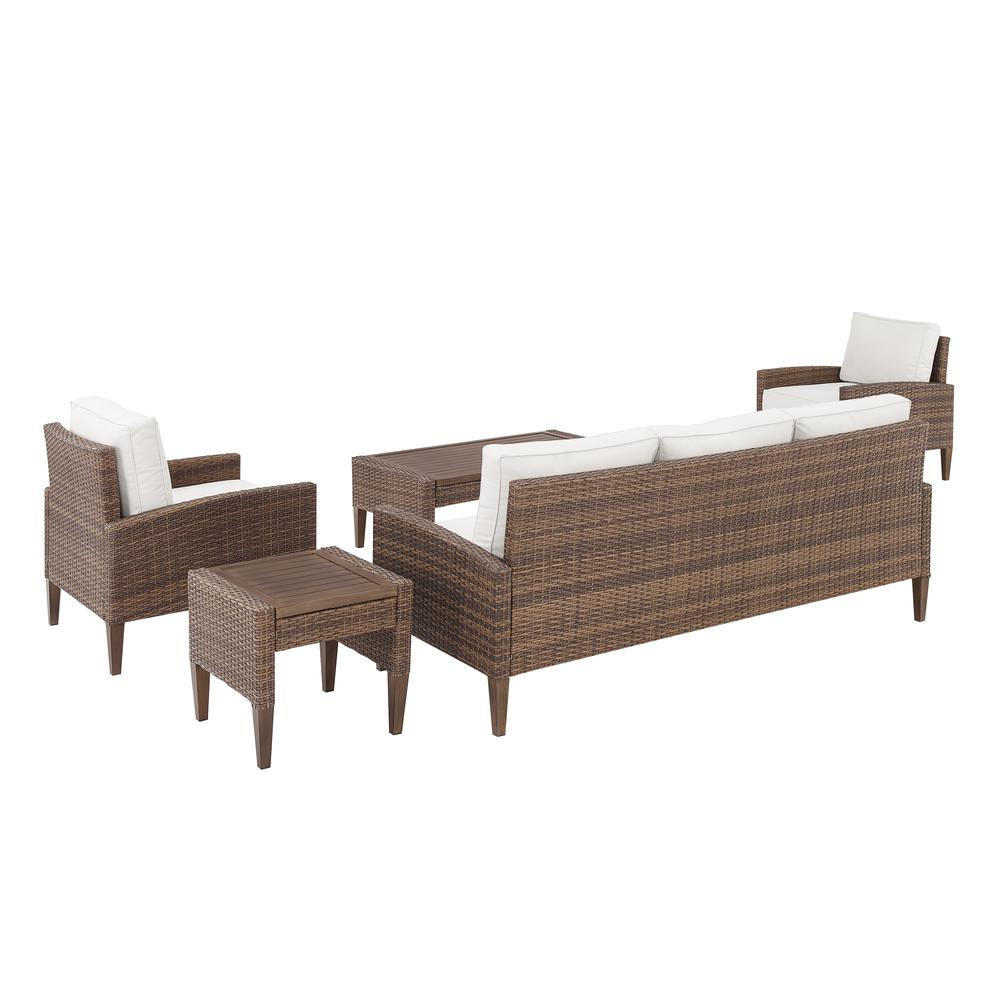 Capella 5Pc Outdoor Wicker Sofa Set Creme/Brown - Sofa, Coffee Table, Side Table, & 2 Armchairs. Picture 5