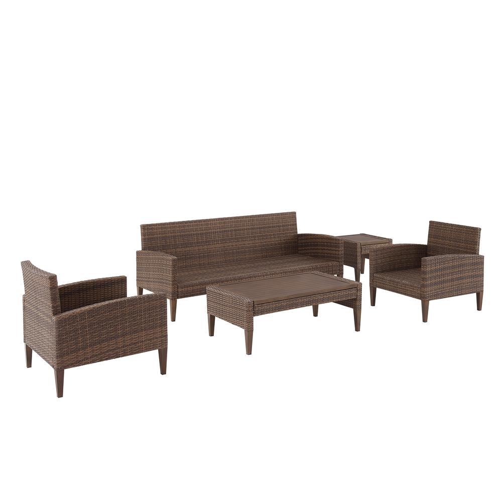 Capella 5Pc Outdoor Wicker Sofa Set Creme/Brown - Sofa, Coffee Table, Side Table, & 2 Armchairs. Picture 4