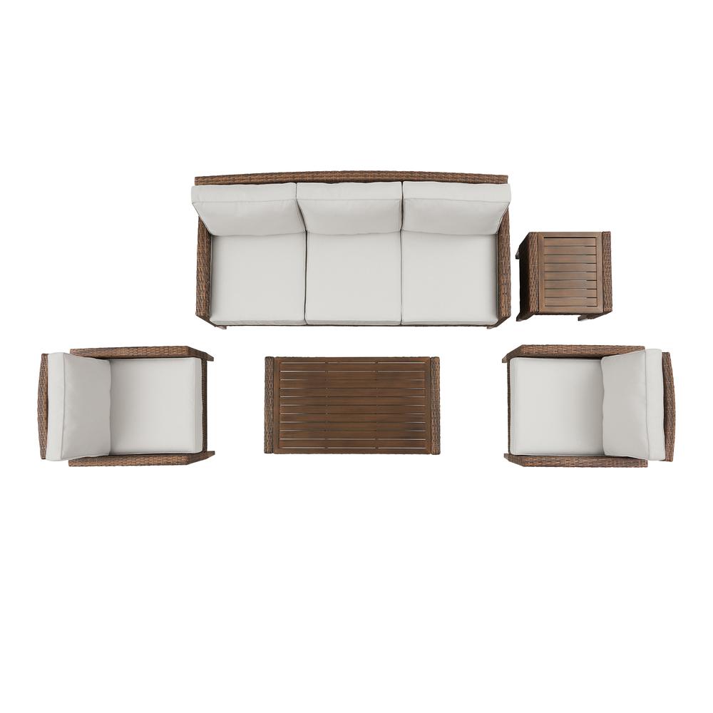 Capella 5Pc Outdoor Wicker Sofa Set Creme/Brown - Sofa, Coffee Table, Side Table, & 2 Armchairs. Picture 7