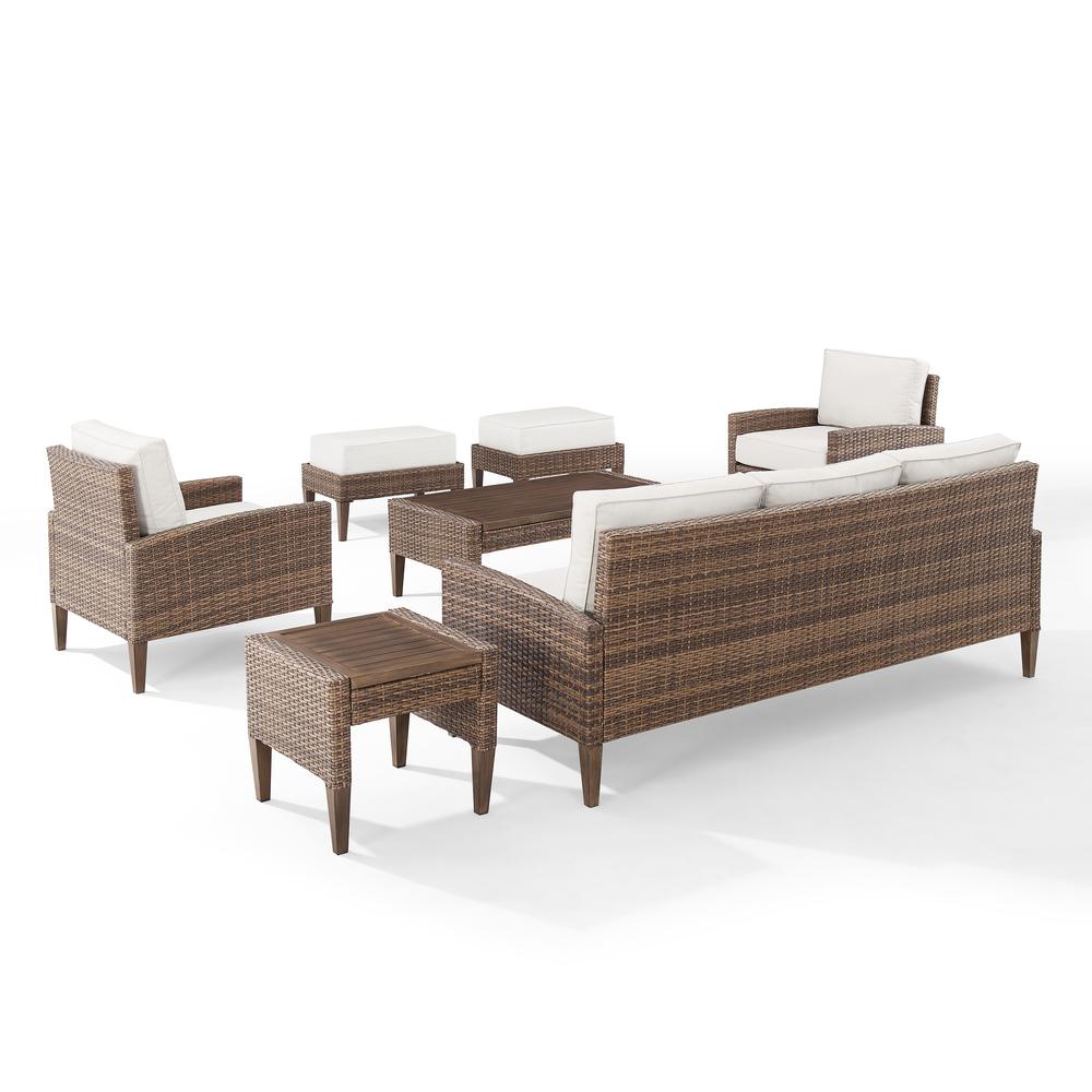 Capella 7Pc Outdoor Wicker Sofa Set Creme/Brown - Sofa, Coffee Table, Side Table, 2 Armchairs, & 2 Ottomans. Picture 3