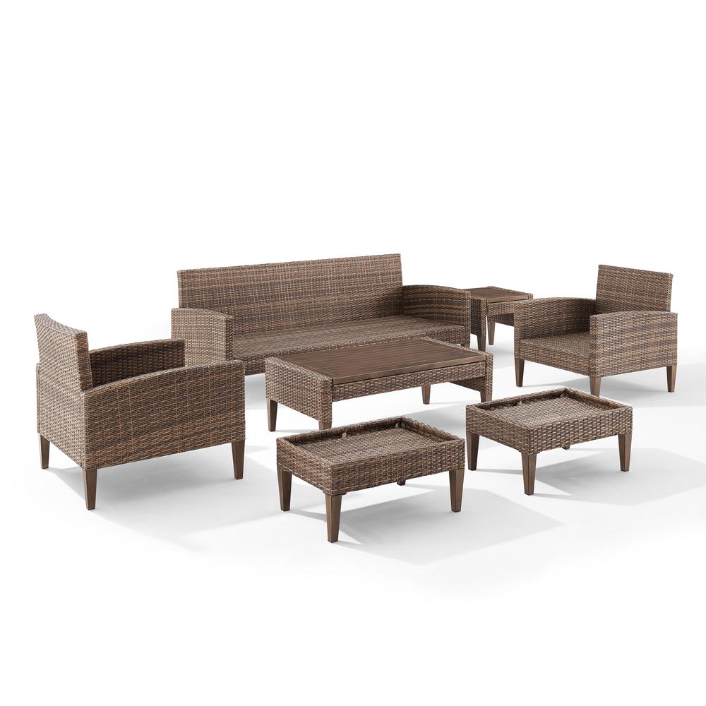 Capella 7Pc Outdoor Wicker Sofa Set Creme/Brown - Sofa, Coffee Table, Side Table, 2 Armchairs, & 2 Ottomans. Picture 4