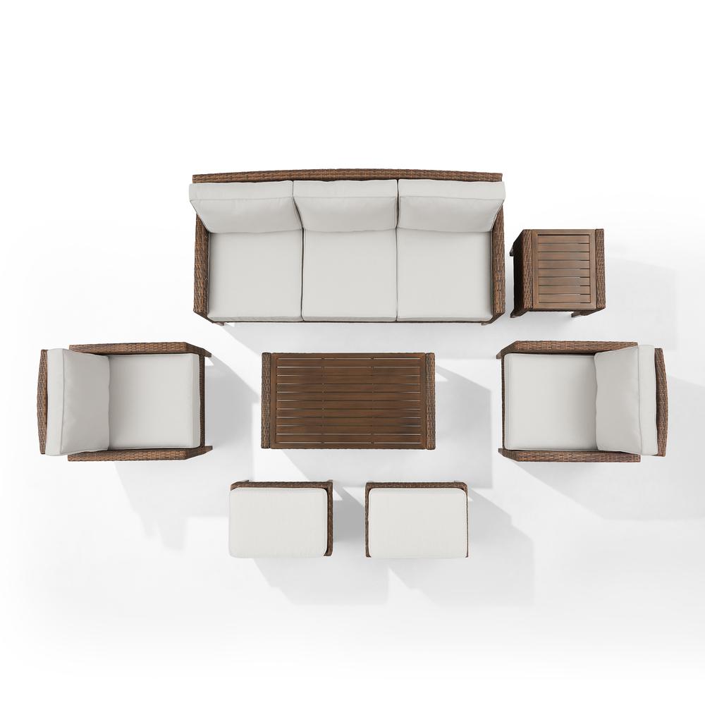 Capella 7Pc Outdoor Wicker Sofa Set Creme/Brown - Sofa, Coffee Table, Side Table, 2 Armchairs, & 2 Ottomans. Picture 5
