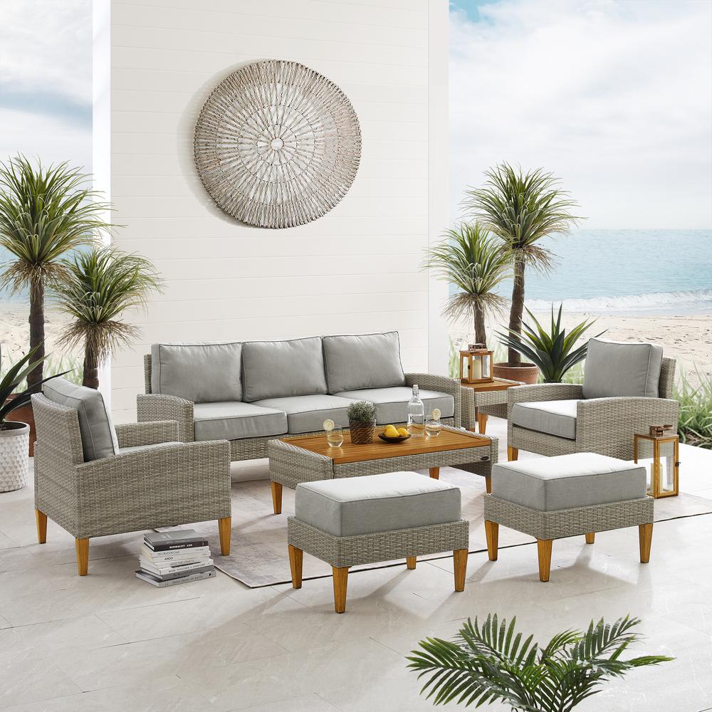 Capella 7Pc Outdoor Wicker Sofa Set Gray/Acorn - Sofa, Coffee Table, Side Table, 2 Armchairs, & 2 Ottomans. Picture 2