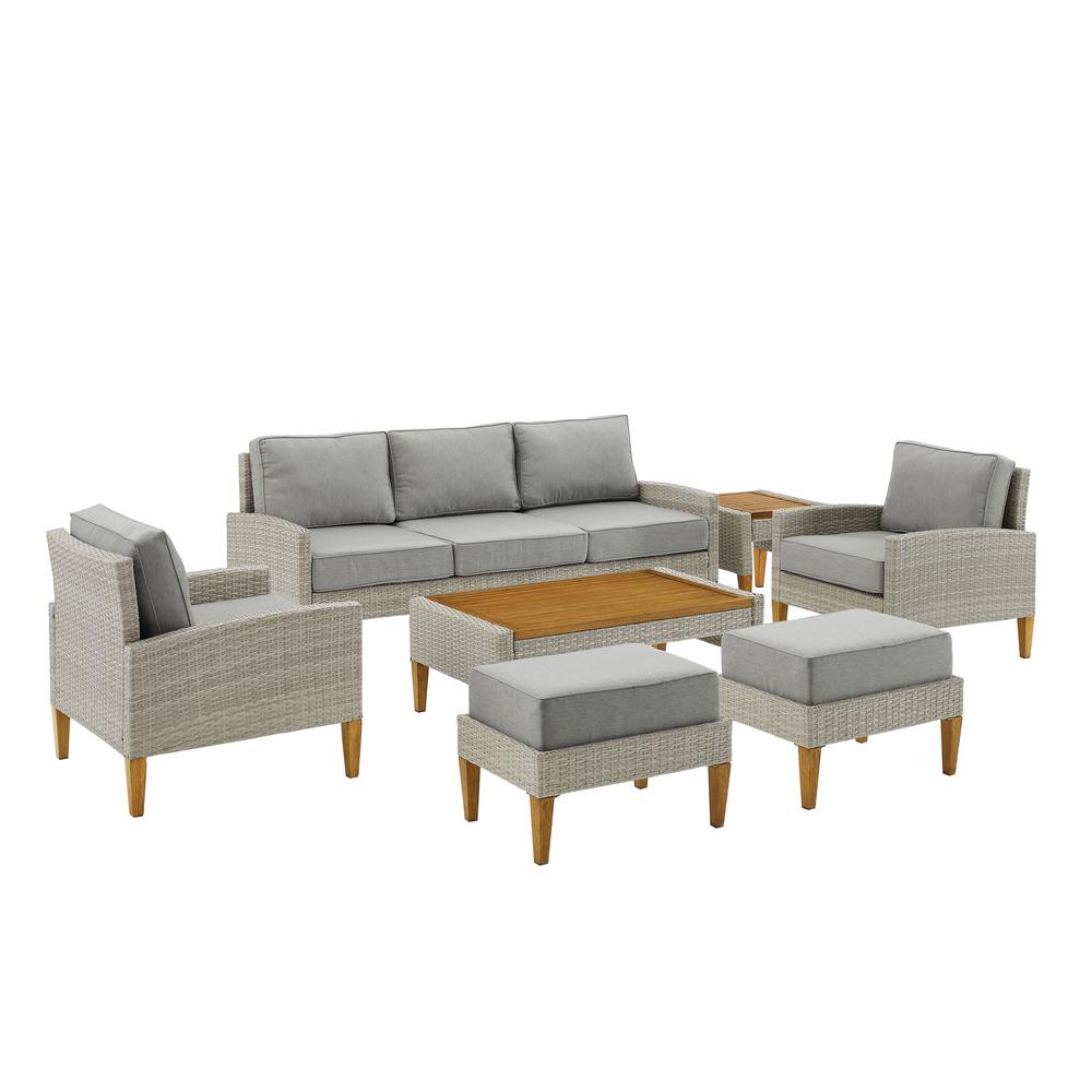 Capella 7Pc Outdoor Wicker Sofa Set Gray/Acorn - Sofa, Coffee Table, Side Table, 2 Armchairs, & 2 Ottomans. Picture 22