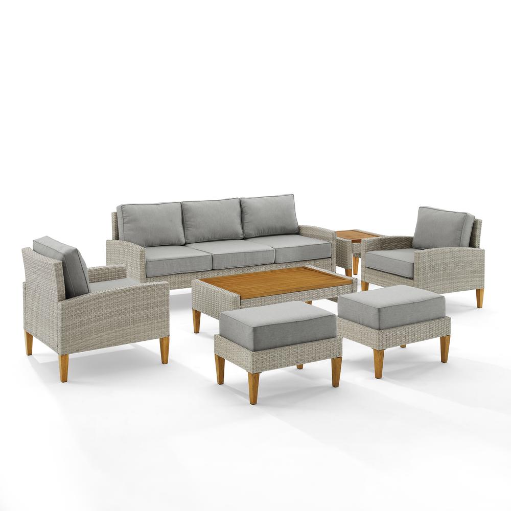 Capella 7Pc Outdoor Wicker Sofa Set Gray/Acorn - Sofa, Coffee Table, Side Table, 2 Armchairs, & 2 Ottomans. Picture 1