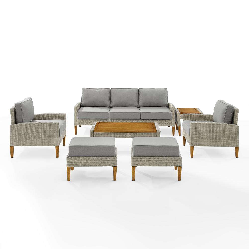Capella 7Pc Outdoor Wicker Sofa Set Gray/Acorn - Sofa, Coffee Table, Side Table, 2 Armchairs, & 2 Ottomans. Picture 11