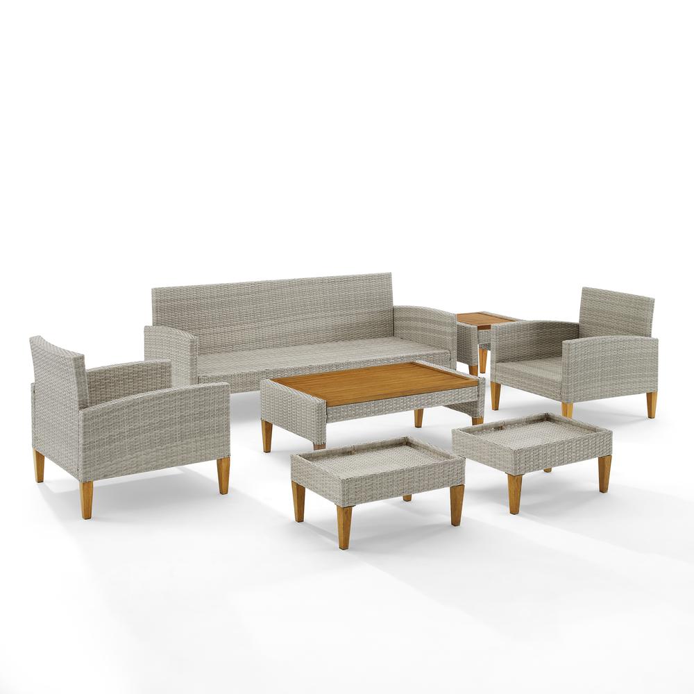 Capella 7Pc Outdoor Wicker Sofa Set Gray/Acorn - Sofa, Coffee Table, Side Table, 2 Armchairs, & 2 Ottomans. Picture 4