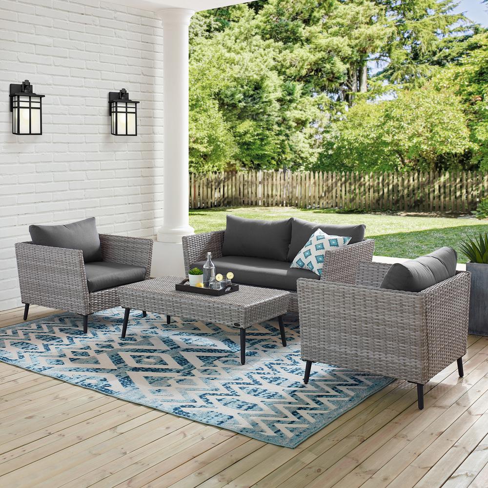 Richland 4Pc Outdoor Wicker Conversation Set Charcoal/Gray - Loveseat, Coffee Table, & 2 Arm Chairs. Picture 2