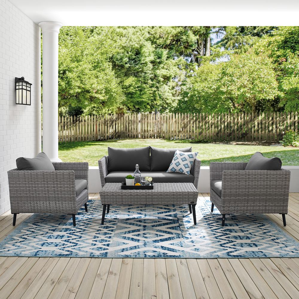 Richland 4Pc Outdoor Wicker Conversation Set Gray - Loveseat, 2 Arm Chairs, Coffee Table. Picture 3