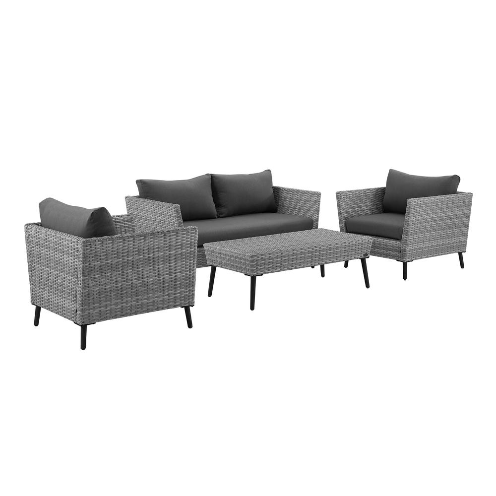 Richland 4Pc Outdoor Wicker Conversation Set Gray - Loveseat, 2 Arm Chairs, Coffee Table. Picture 4