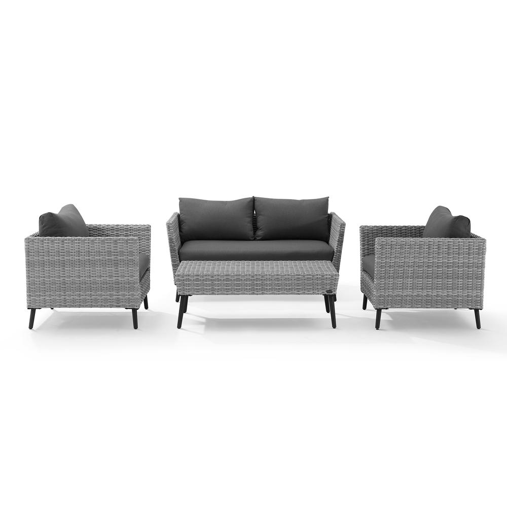 Richland 4Pc Outdoor Wicker Conversation Set Charcoal/Gray - Loveseat, Coffee Table, & 2 Arm Chairs. Picture 1