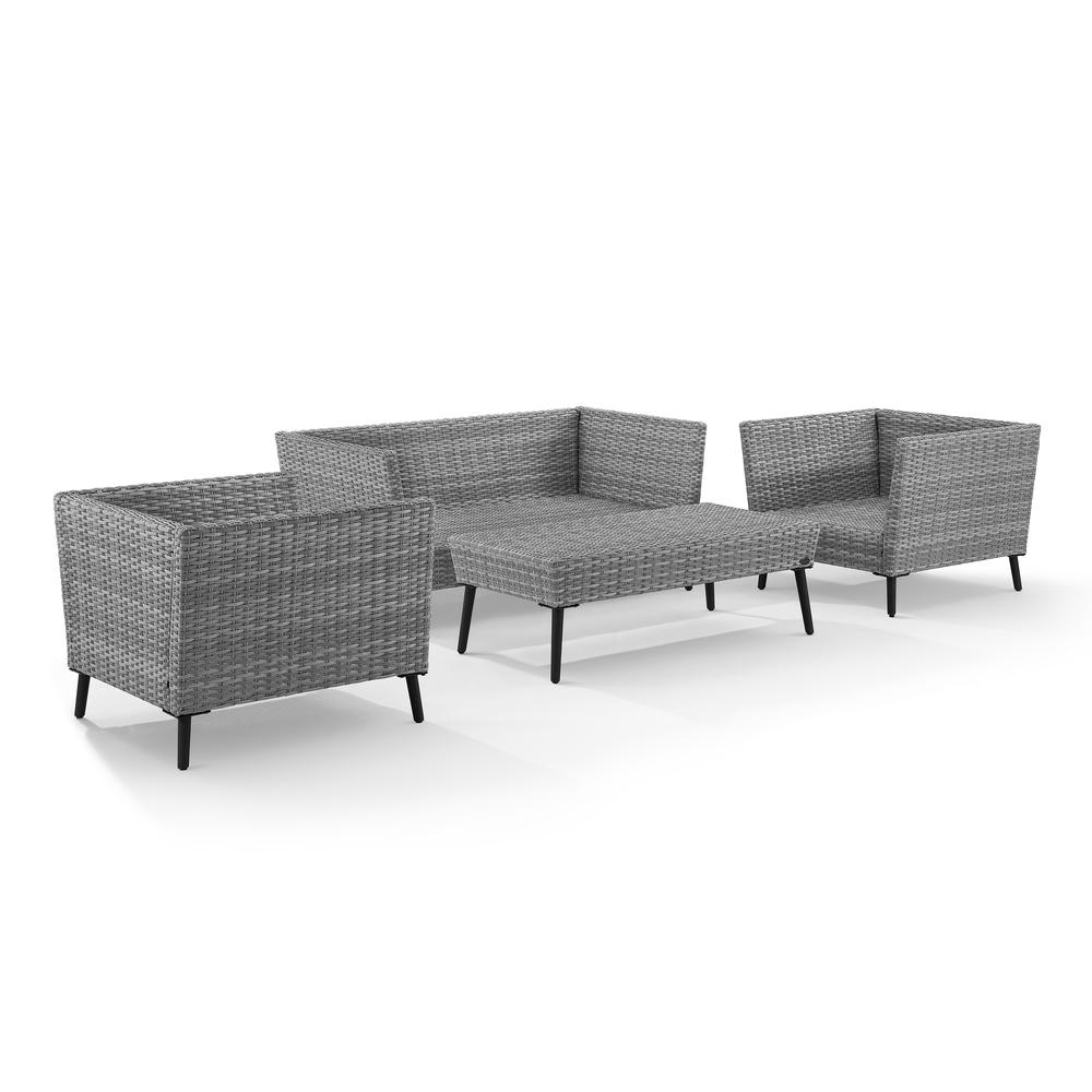 Richland 4Pc Outdoor Wicker Conversation Set Gray - Loveseat, 2 Arm Chairs, Coffee Table. Picture 7