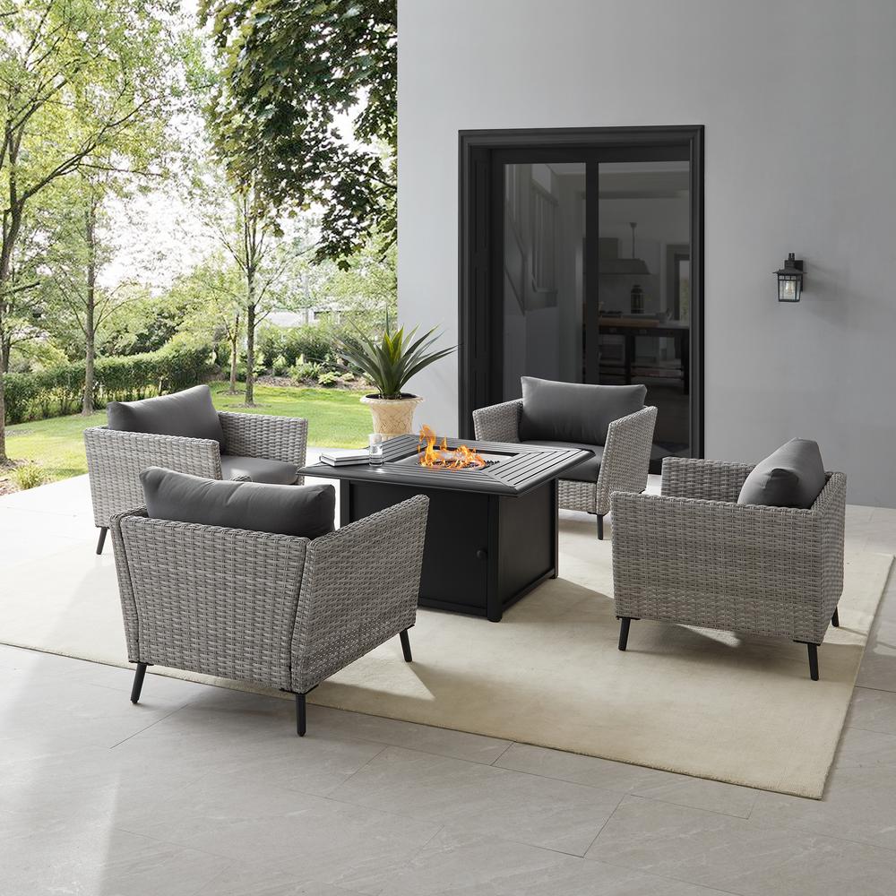 Richland 5Pc Outdoor Wicker Conversation Set W/Fire Table Gray/Black - Dante Fire Table & 4 Armchairs. Picture 14