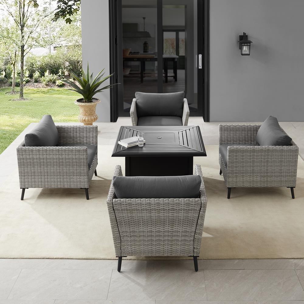 Richland 5Pc Outdoor Wicker Conversation Set W/Fire Table Gray/Black - Dante Fire Table & 4 Armchairs. Picture 13