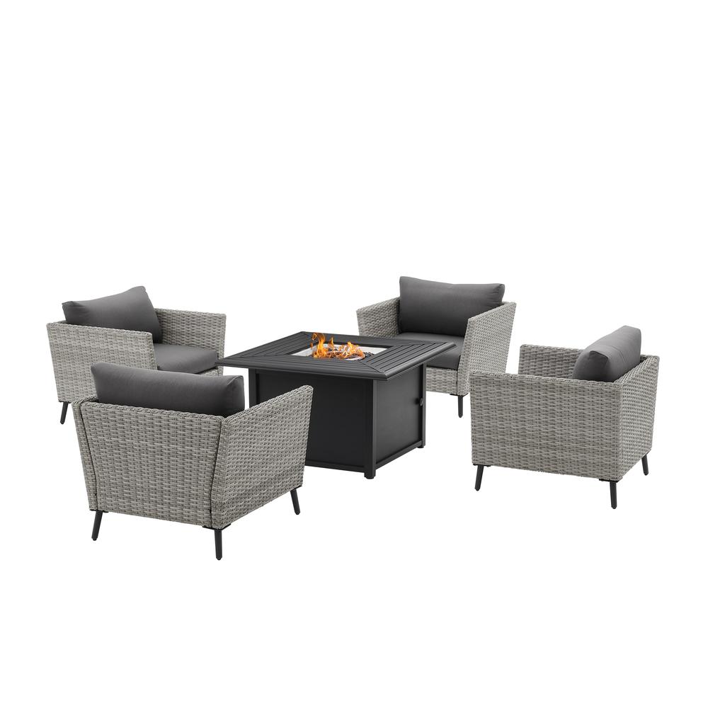 Richland 5Pc Outdoor Wicker Conversation Set W/Fire Table Gray/Black - Dante Fire Table & 4 Armchairs. Picture 1