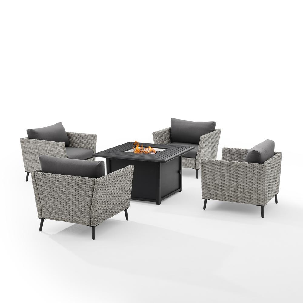 Richland 5Pc Outdoor Wicker Conversation Set W/Fire Table Gray/Black - Dante Fire Table & 4 Armchairs. Picture 2