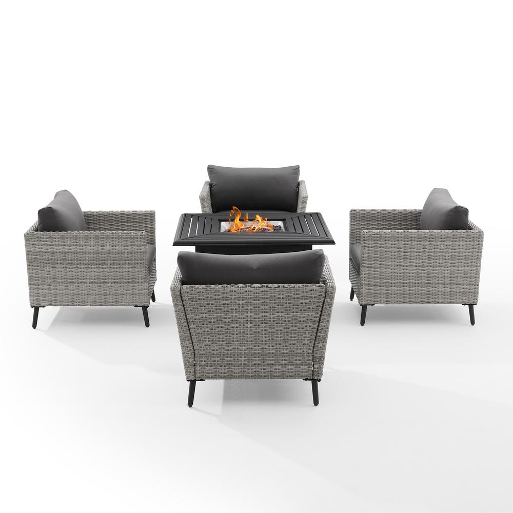 Richland 5Pc Outdoor Wicker Conversation Set W/Fire Table Gray/Black - Dante Fire Table & 4 Armchairs. Picture 3