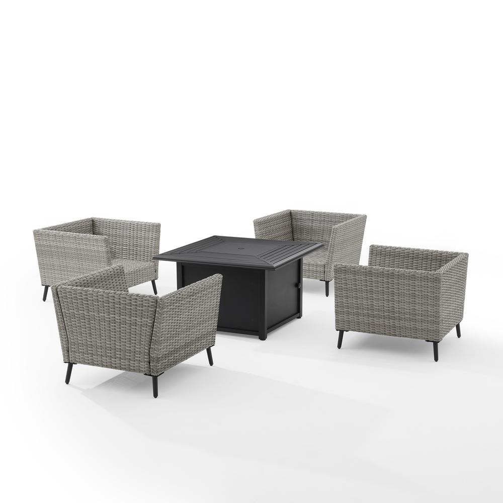 Richland 5Pc Outdoor Wicker Conversation Set W/Fire Table Gray/Black - Dante Fire Table & 4 Armchairs. Picture 4