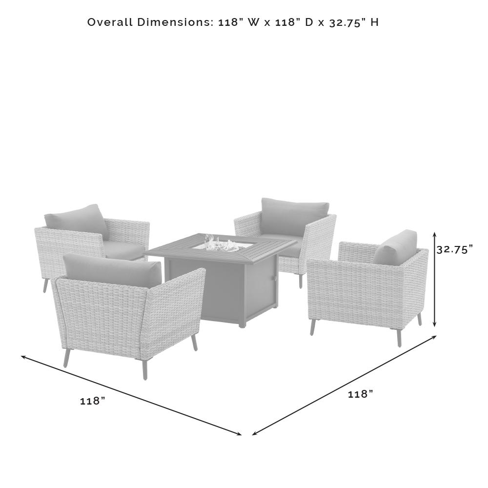 Richland 5Pc Outdoor Wicker Conversation Set W/Fire Table Gray/Black - Dante Fire Table & 4 Armchairs. Picture 6