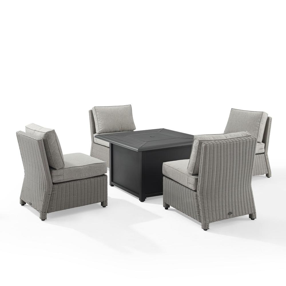 Bradenton 5Pc Outdoor Wicker Conversation Set W/Fire Table Gray/Gray - Dante Fire Table & 4 Armless Chairs. Picture 2