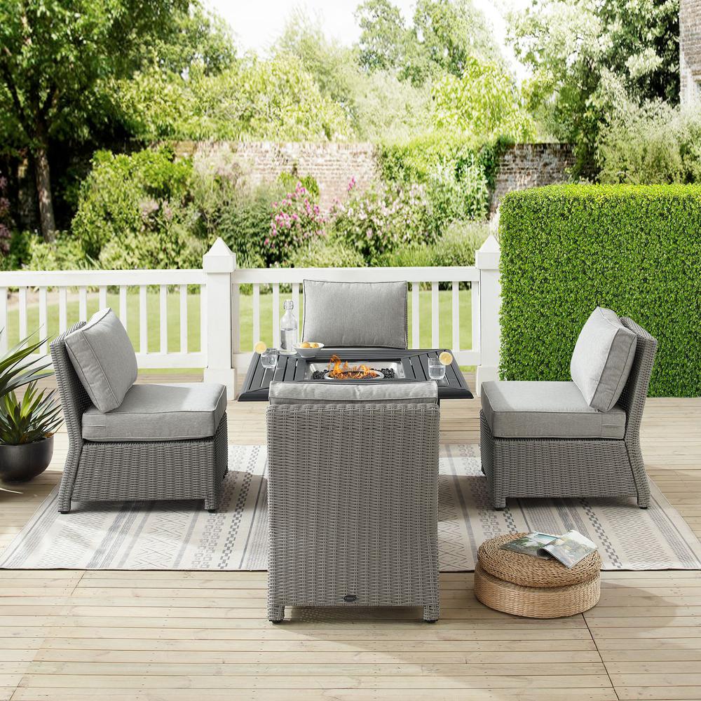 Bradenton 5Pc Outdoor Wicker Conversation Set W/Fire Table Gray/Gray - Dante Fire Table & 4 Armless Chairs. Picture 7